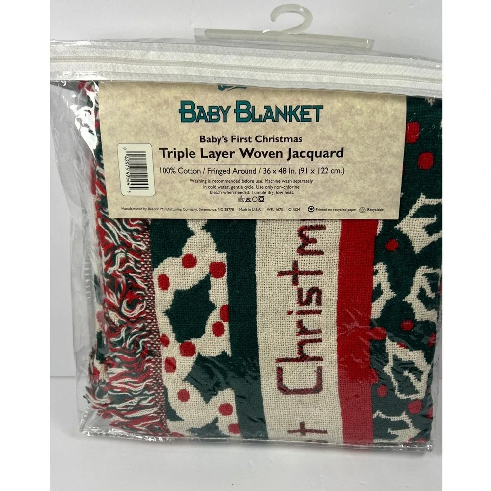 Beacon Baby Blanket 36x48 Red Green NEW First Christmas Woven Jacquard Throw